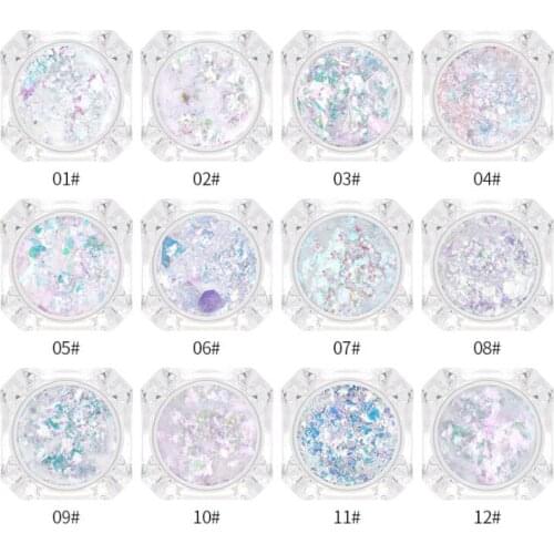 Box Nail Mermaid Glitter Flakes Sparkly Polish Gel UV Design Transfer Sticker Decal Manicure Tool Set With 1 Pc Sponge Brush