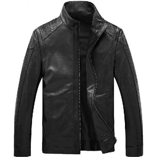 Men Genuine Sheepskin Coat Classic Luxury Leather Genuine Python Real Exotic Snake Skin Mens Black Jacket