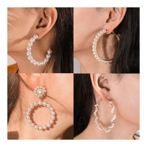 New Fashion Circle Pearl Hoop Earrings For Women Unique Exaggerates Simple Plain Gold Color Metal Earrings Wedding Jewelry Gift