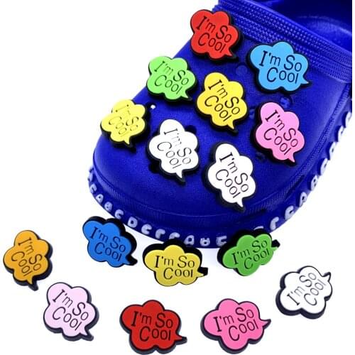 Wholesale Mix 50PCS PVC Shoes Charms I’m So Cool Decoration Buckles JIBZ For Croc Kids Gifts Wristband Colorful Accessories