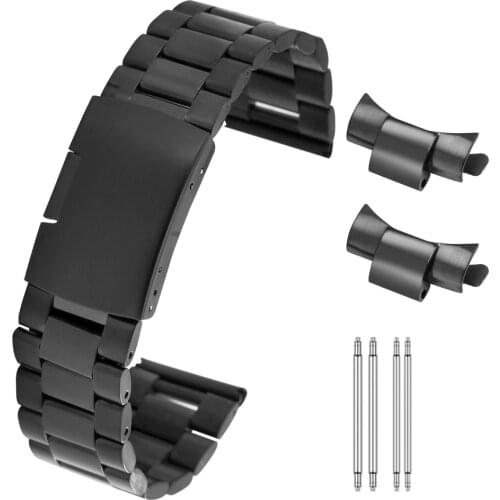 Stainless Steel Watch Strap Curved End 18mm 20mm 22mm Silver Black Mens Luxury Replacement Metal Watchband Bracelet Accessories