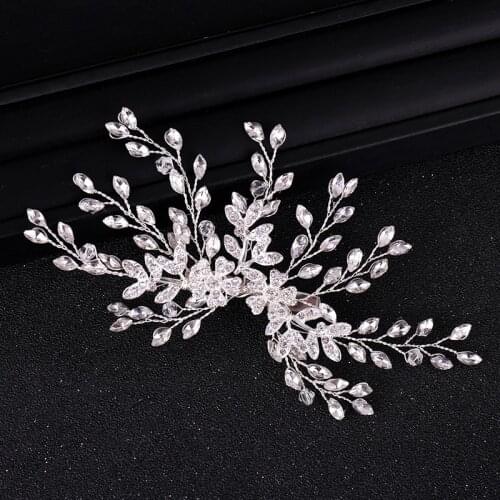Crystal Wedding Hair Accessories Silver Color Rhinestone Fashion Tiara Hair Clips Women Bridal Handmade Barrettes Hair Ornaments