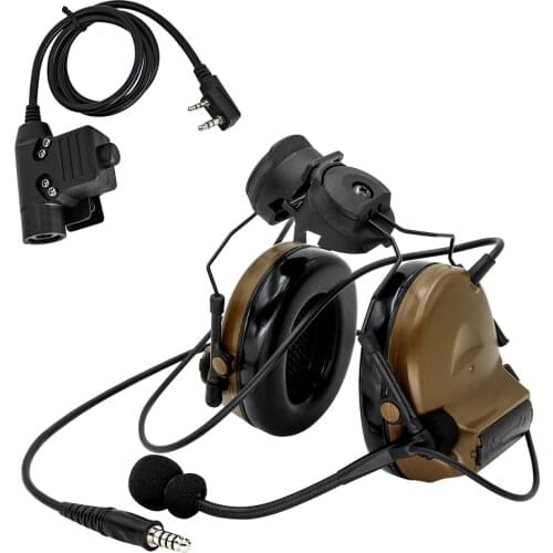 COMTAC II Helmet Bracket Version Headphones Pickup Noise Reduction Hearing Protection Tactical Headset CB +U94 kenwood 2 pin ptt