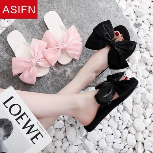 ASIFN Womens Slippers Cute Lady-style Bowknot Flip Flop Platform Sandals Non-slip Flat Summer Fashion Flip Flops Wholesale