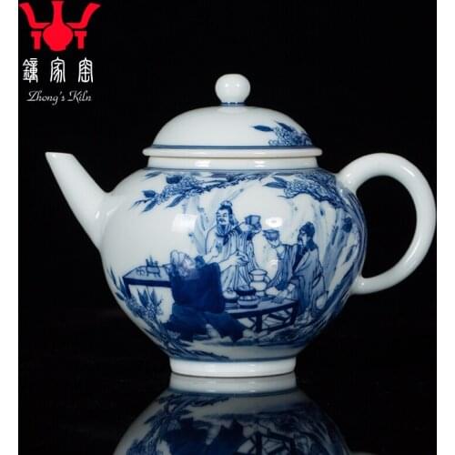 Blue and white teapot single handmade blue and white Chai kiln hand painted figures Taoyuan three Jieyi Kung Fu tea pot