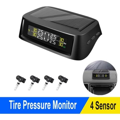 0-8 bar Digital Solar TPMS Tire Pressure Monitoring System LCD Display USB Auto Security Alarm Tire Pressure Sensor