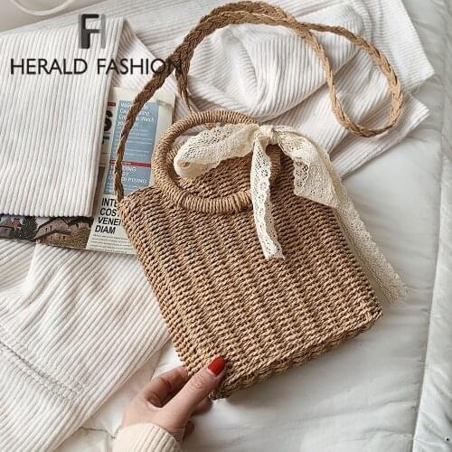 Women Straw Bucket Bags Casual Summer Beach Shoulder Handbags Designer Rattan Crossbody Bags Female Travel Handmade Purse Bag