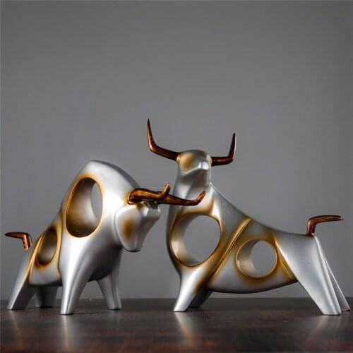 Cattle Statue Ox Home Decor Living Room Bull Sculpture Wine TV Cabinet Ornament Crafts Abstract Animal Figurine