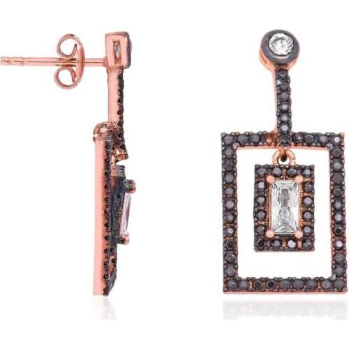 Tevuli 925 Sterling Silver Black Rectangle Dangle Earrings