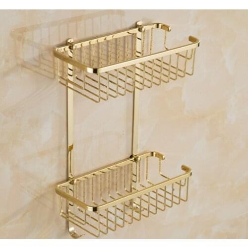 Bathroom corner Shelf Slid brass Shower Holder Rack Wall-mounted square Shower basket bathroom accessories