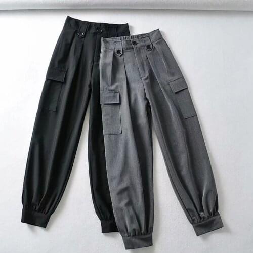 Vintage Workwear Pants Hong Kong Wind Casual Magic Paste Harlan Pants Street Trend Loose Waist Pants Women DLZK663