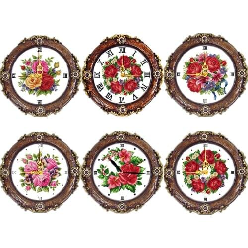 Embroidery Counted Cross Stitch Kits A Garland of Roses Clock 11CT 14CT Stamped Printed Needlework Decoration Handmade Gifts Set
