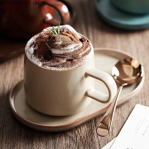 Japanese Retro Ceramic Breakfast Milk Mug Fruit Dessert Plate Modern Household Ceramic Coffee Cup Saucer Afternoon Tea Cup 450ml