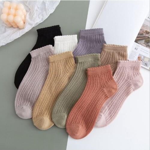 Female Card Silk Mesh Spring And Summer Womens Socks Thin Section Breathable Socks Solid Color Japanese College Style Womens S