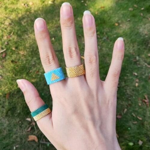 FAIRYWOO Boho Jewelry Ring Gold Miyuki Bead Rings Geometric Ring Set For Women Green Ring Accessories Wholesale Friendship Gifts