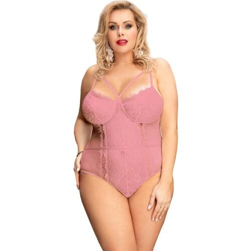 Comeondear Floral Lace Bandage Bodysuit Lingerie 2020 Plus Size 5XL Women Bodysuit Jumpsuit Mesh Koronkowe Body Overalls R80875P