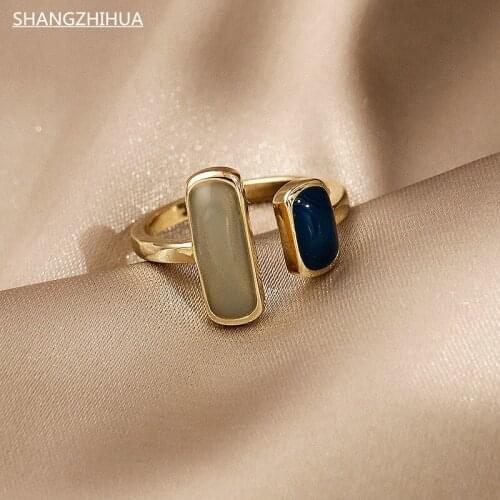 French Retro Romantic Color Matching Drop Glaze Gold Open Rings For Woman 2021 Korean Fashion Jewelry Party Girls' Luxury Ring