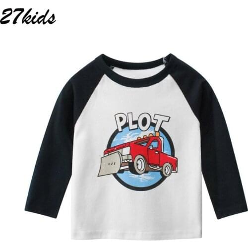 27kids Boys Childrens Clothes Autumn Full Sleeve Shirt Cotton Excavator O-neck T Shirts teenagers Garments Tops for 2-9 years
