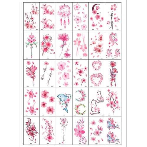 30PCS sweet pink Fashion Women Girl boys Temporary Tattoo Sticker Full Flower Arm Body Art Big Large Fake Tattoo Sticker