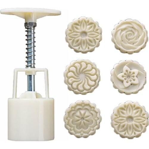 50g Mooncake Mold 6pcs Blooming Flowers Stamps Hand Press Moon Cake Pastry Mould DIY Bakeware