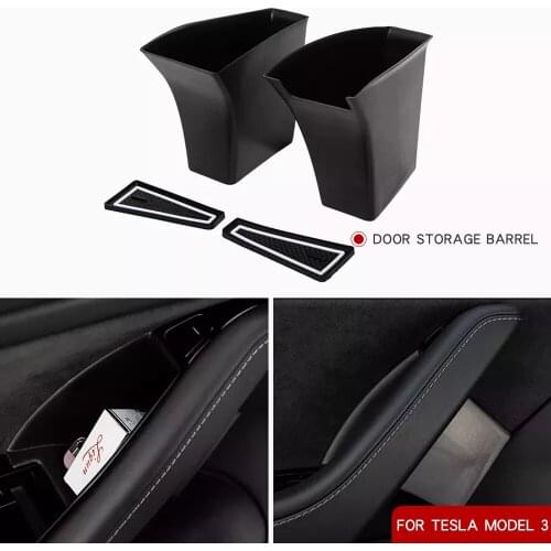 For Tesla Model 3 Accessories Car Door side Organizer Handle Grab Storage Tray Box with Non-slip Mat Card Phone Holder Pocket