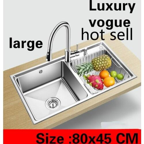 Free shipping Apartment vogue kitchen double groove sink do the dishes 304 stainless steel big hot sell 80x45 CM