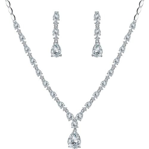 WEIMANJINGDIAN Brand Teardrop Cubic Zirconia CZ Crystal Tennis Necklace and Earring Wedding Bridal Bridesmaid Jewelry Set