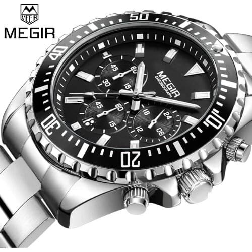 MEGIR Luxury Business Quartz Watch Men Brand Stainless Steel Chronograph Army Military Wrist Watch Clock Relogio Masculino Male