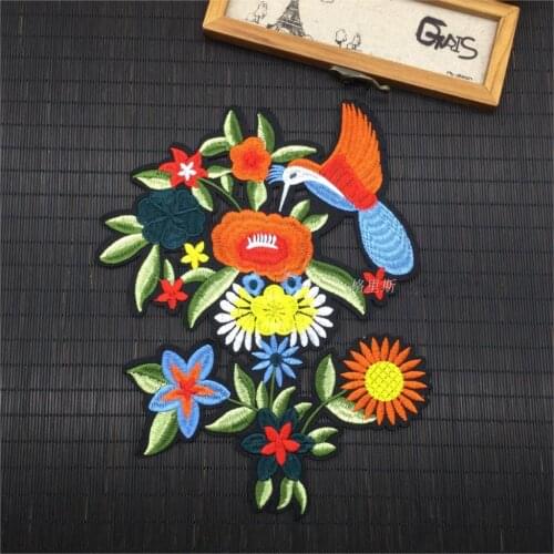 Colorful embroidered flower bird patches vintage fabric patch fashion applique jacket coat clothing decoration patch accessories