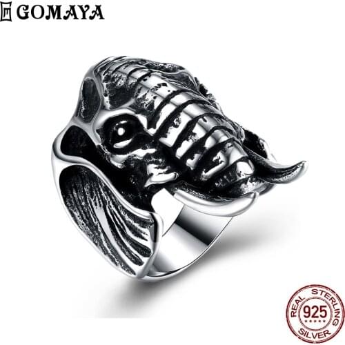 GOMAYA Stainless Steel Rings For Men The Elephant Head Shape Lovely Animal Punk Boy Party Classic Fashion Jewelry Hot Sale 2021