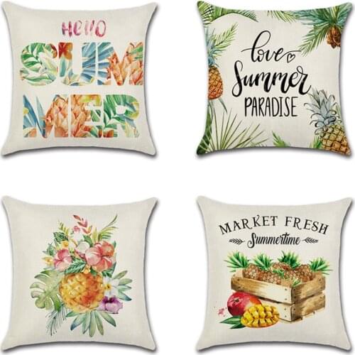 Hello Summer Cushion Cover pineapple tropical fruit Pillow Cover summer carnival theme Gift Pillow With Cover Square Burlap