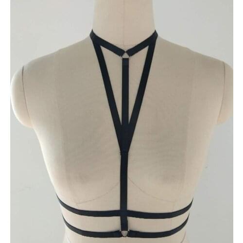 JLX.HARNESS Open chest Hollow Bra Black Body Harness Edgy Crop Top Body Cage Bra Sexy Lingerie Goth Punk Bondage Body Harness