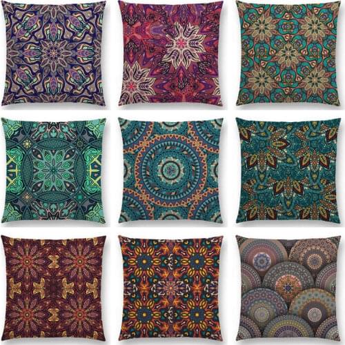 Hot Sale Retro Boho Geometrical Flowers Abstract Ethnic Floral Stripe Gorgeous Mandalas Decorative Pattern Cushion Sofa Pillow
