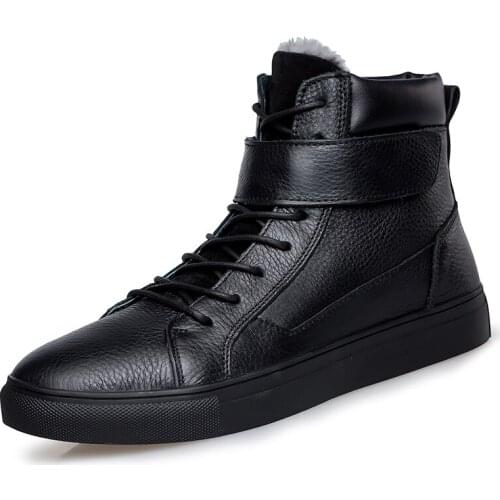 Fashion Winter Men Boots Genuine Leather Cow Leather Trend Man Leisure Ankle Boots Black High Top Winter Warm Casual Boots