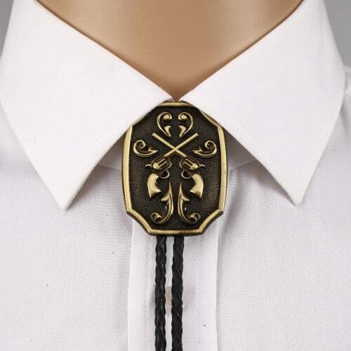 Gouble gun copper bolo tie for man Indian cowboy western cowgirl leather rope zinc alloy necktie