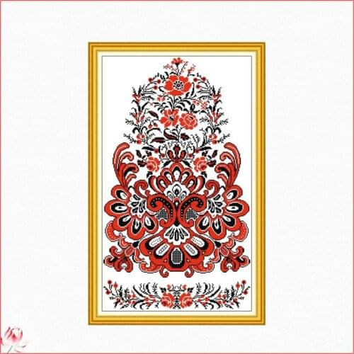 Red Pattern Printed Cross Stitch Kit 14ct 11ct Printed Fabric Embroidery Kit DIY Handmade Needlework Home Decoration Painting