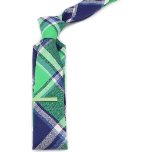 Mens Tie&Clips Set 6cm Cotton Cartoon Plaid Floral Narrow Ties 4cm Formal Alloy Necktie Clip Wedding Suits Accessories Jewelry