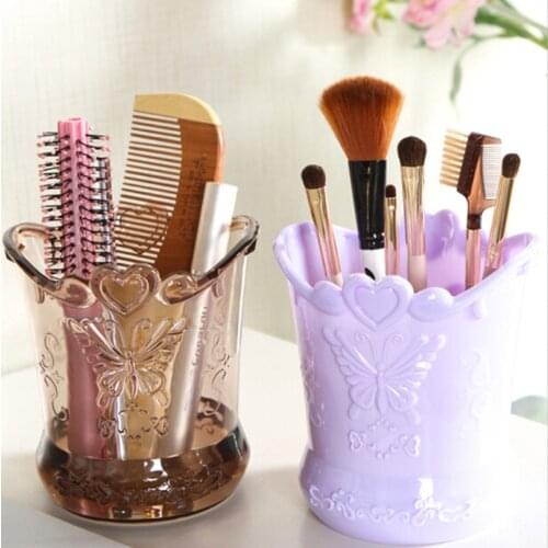 New Office Organizer Plastic Container Desktop Cylinder Hollow Pen Storage Box Pencil Brush Pot Pen Holder Makeup Brush Home