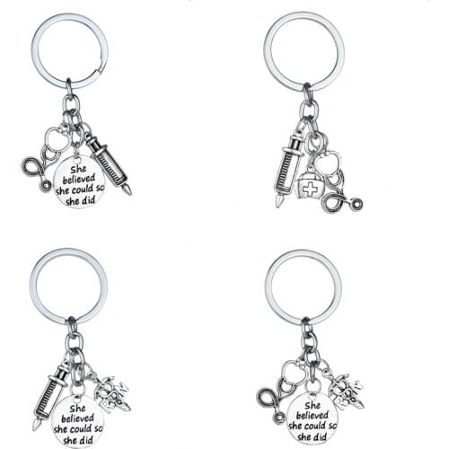 She Believed She Could So She Did Medical Assistant Keychain Caduceus Keyring Gift Nurse Doctor Series Key Ring Women Jewelry