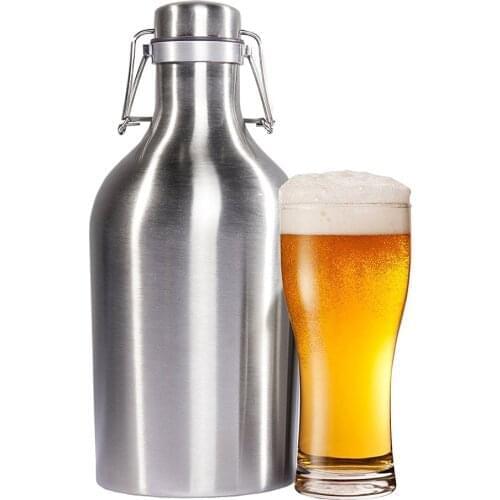 Premium 64OZ Stainless Steel Homebrew Beer Growler 1.9L Secure Swing Top Lid Craft Beer Bottle Saver Flip Cap BPA Free