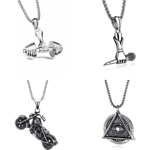 Retro Pendant Necklace For Women Hip Hop Gothic Stainless Steel Necklace Pendant Punk Fashion Goth Statement Necklace Jewelry