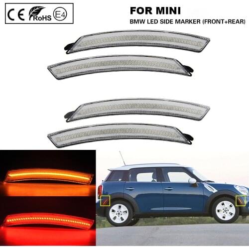 4X Front+Rear LED side marker light Clear lens Amber/Red US Version For Mini R55 R56 R57 R58 R59 R60 R61