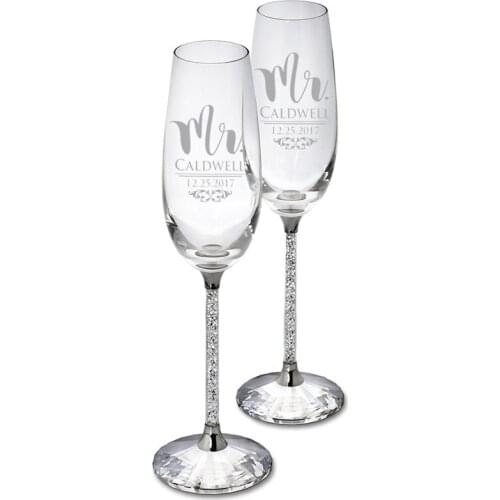 Personalized Wedding Glasses with Gift Box Champagne Flutes Crystalline Party Drinking Glass Engrave Copas De Cristal H1188