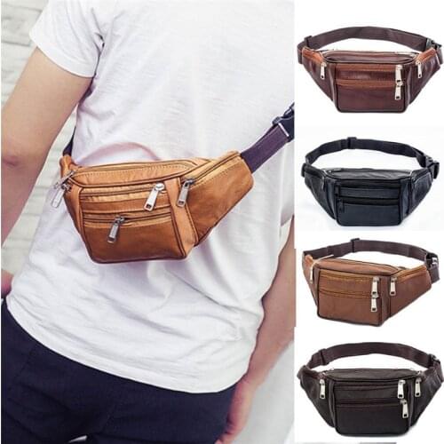 PU Leather Nylon Mens Waist Belt Pack Storage Bag Women Hip Pouch Sundries Travel Storage Bags Black Coffee Brown