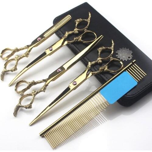 5 kit Professional Japan steel 7 '' Dragon pet dog grooming hair scissors cutting shears thinning barber hairdressing scissors