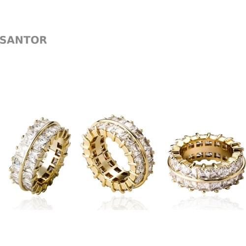 Luxury Hip Hop Double 2 Row Ring Zircon Smooth Split Gold Plated Men Ring Mens Personality Jewelry