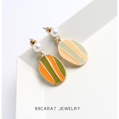 Parcel post jewelry small fresh color irregular stripe ellipse green astringent girl wind pearl earrings earrings female VZ
