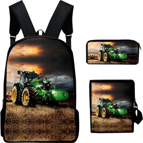 New Backpack Bag 3pcs/set Boys Tractor Pattern School Bags Girls Student Large Capacity Backpack For Children Mochila Feminina
