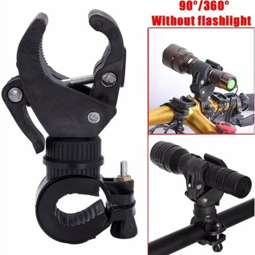 Universal 90/360 Degree Rotating Bike Bicycle Handlebar LED Flashlight Torch Mount Clamp Clip Holder Grip Bracket (Black)