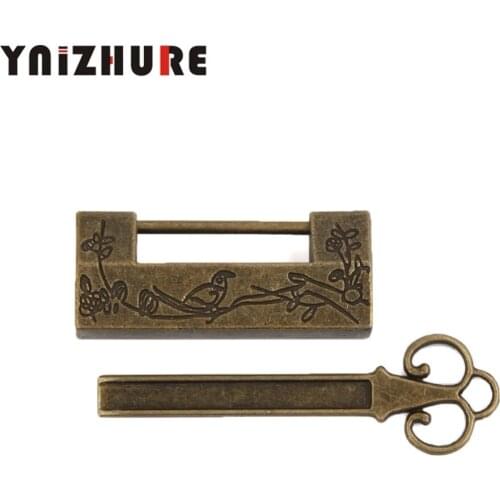 YNIZHURE 5PCS Zinc Alloy Vintage Antique Bronzy Chinese Old Style Bird Flower Leaf Carved Padlock Key Lock